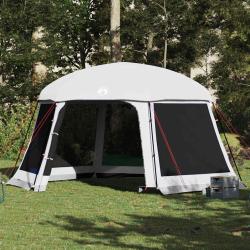 Tente piscine toit amovible parois maille gris 512x458 cm