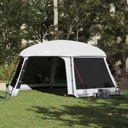 Tente piscine toit amovible parois maille gris 618x532 cm