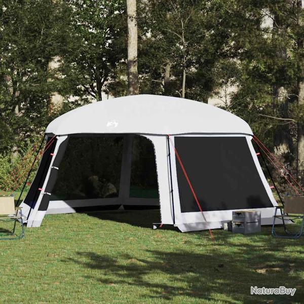 Tente piscine toit amovible parois maille gris 618x532 cm