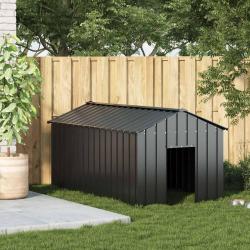Niche pour chien avec toit, en acier galvanis&eacute;, noire, pour le jardin, 114 &times; 202 &times; 101 cm