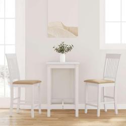 Tabourets de bar avec coussins (lot de 2) en bois massif blanc et caoutchouc
