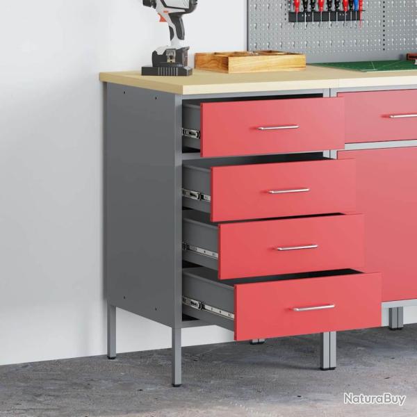 �tabli Rouge et Gris 50 x 55 x 85 cm Bois d'ing�nierie et acier