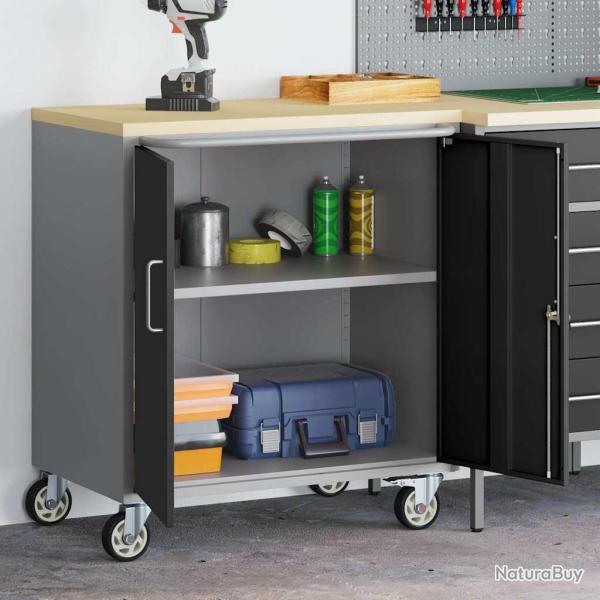 Trolley roulant avec �tag�re Noir et gris 75 x 45 x 85 cm