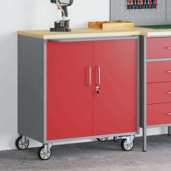 Trolley roulant avec &eacute;tag&egrave;re Rouge et Gris 75 x 45 x 85 cm