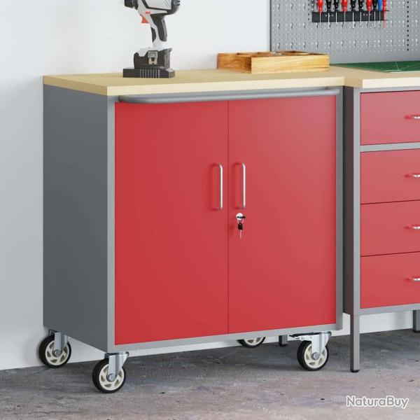 Trolley roulant avec �tag�re Rouge et Gris 75 x 45 x 85 cm