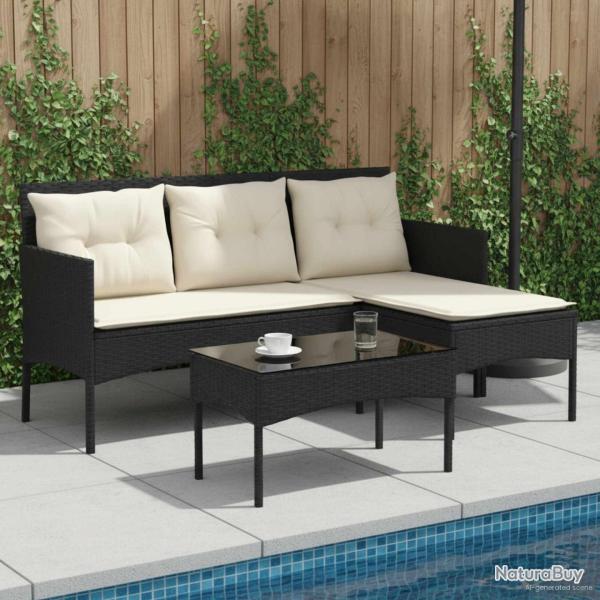 Ensemble de canap� de 2 pcs Noir et Cr�me polyrotin