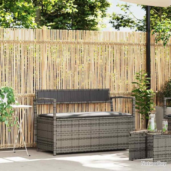 Banc de rangement de avec coussin gris r�sine tress�e