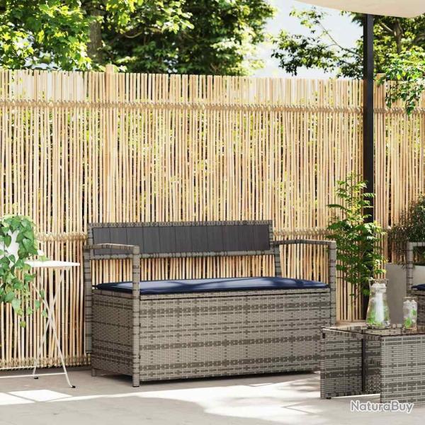 Banc de rangement de avec coussin gris r�sine tress�e