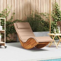 Chaise longue &agrave; bascule avec coussin en bois massif d'acacia