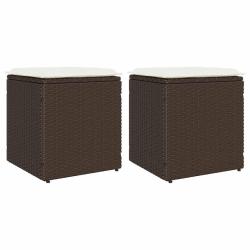 Tabourets avec coussins lot de 2 marron r&eacute;sine tress&eacute;e