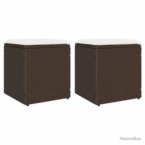 Tabourets avec coussins lot de 2 marron r�sine tress�e