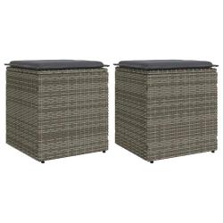 Tabourets coussins lot de 2 gris 40x40x43 cm poly rotin