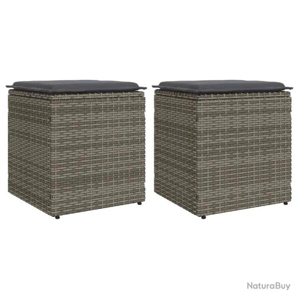 Tabourets coussins lot de 2 gris 40x40x43 cm poly rotin