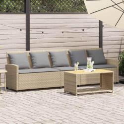 Canap&eacute; de avec coussins 5 places beige r&eacute;sine tress&eacute;e