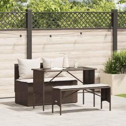 Ensemble &agrave; manger de 3 pcs et coussins marron poly rotin