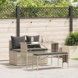 Ensemble &agrave; manger de 3pcs coussins gris clair poly rotin