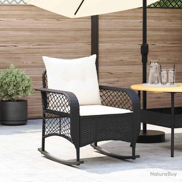 Chaise � bascule de avec coussins noir r�sine tress�e