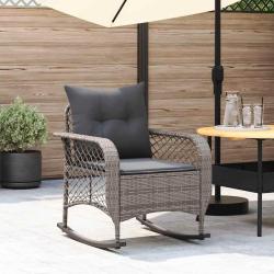 Chaise &agrave; bascule de avec coussins gris r&eacute;sine tress&eacute;e