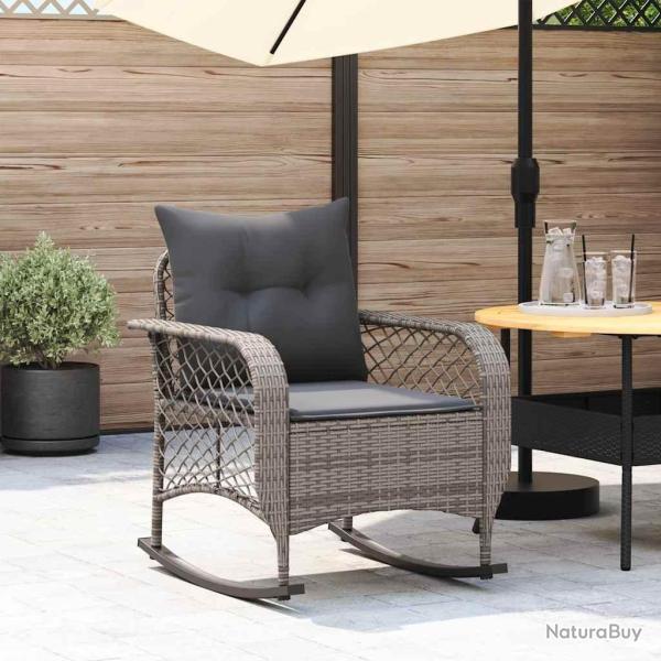 Chaise � bascule de avec coussins gris r�sine tress�e