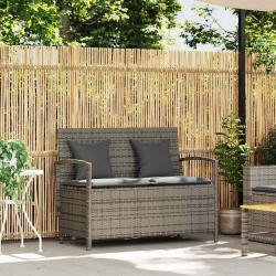 Banc de rangement avec coussin gris en r&eacute;sine tress&eacute;e, pour la terrasse