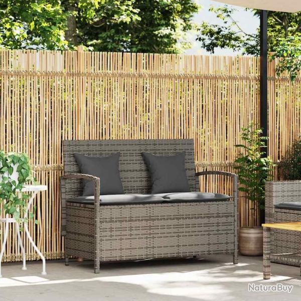 Banc de rangement avec coussin gris en r�sine tress�e, pour la terrasse