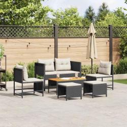 Ensemble de canap&eacute; de 6 pcs Noir et Cr&egrave;me polyrotin