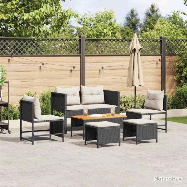 Ensemble de canap� de 6 pcs Noir et Cr�me polyrotin