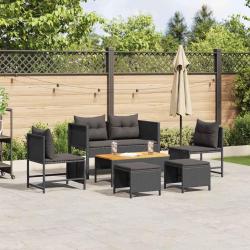 Ensemble de canap&eacute; de avec coussin 6 pcs Noir polyrotin