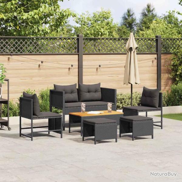 Ensemble de canap� de avec coussin 6 pcs Noir polyrotin