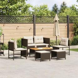Ensemble de canap&eacute; de 6 pcs Marron et Cr&egrave;me polyrotin