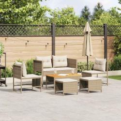 Ensemble de canap&eacute; de 6 pcs Beige et cr&egrave;me polyrotin
