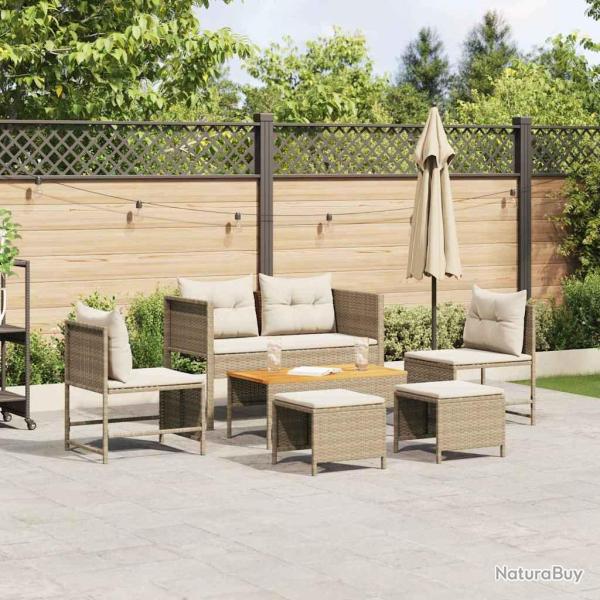Ensemble de canap� de 6 pcs Beige et cr�me polyrotin