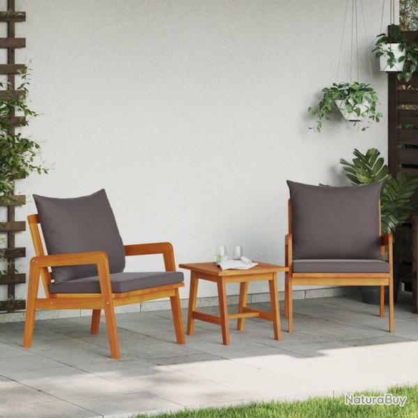 Ensemble bistrot avec coussin 3 pcs Marron Bois d'Acacia Massif