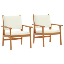 Chaise de 2 pcs Blanc cr&egrave;me Bois d'Acacia Massif