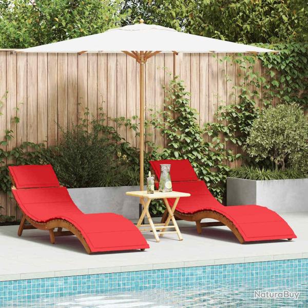Transat avec coussin 2 pcs Rouge Bois d'Acacia Massif