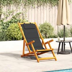 Chaise pliante avec accoudoirs en bois d'acacia noir et textil&egrave;ne