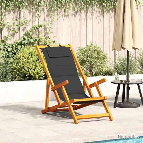 Chaise pliante avec accoudoirs en bois d'acacia noir et textil�ne