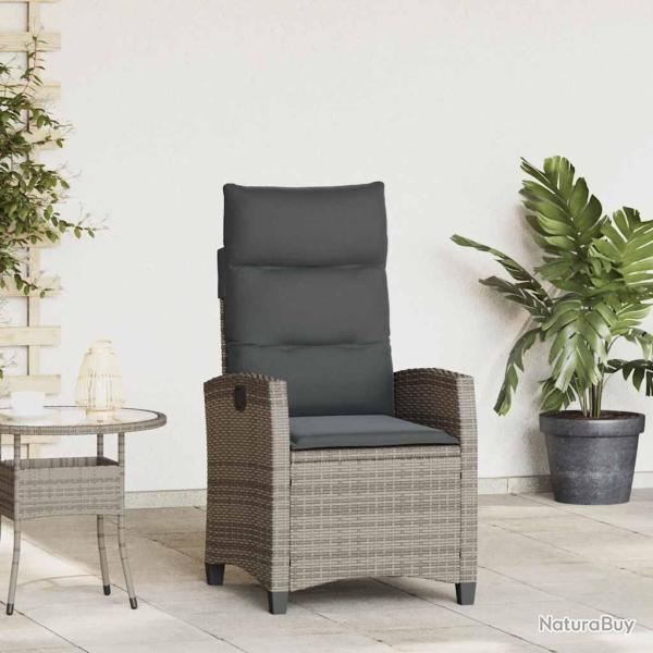 Chaise de inclinable avec table d'appoint gris polyrotin