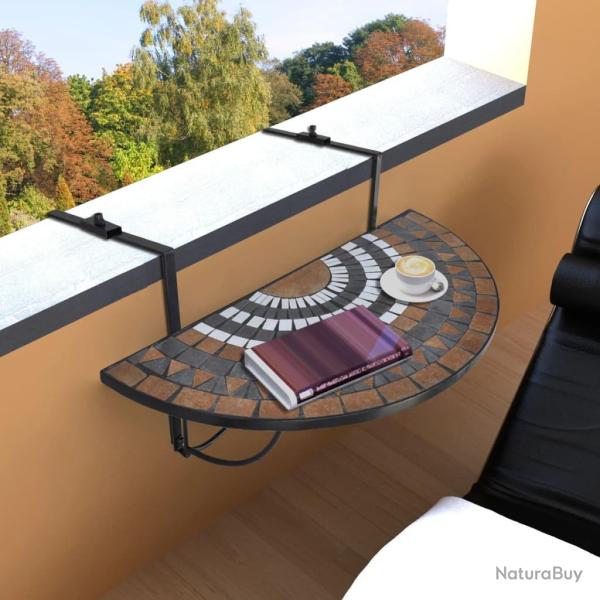 Table suspendue de balcon Terre cuite et blanc Mosa�que