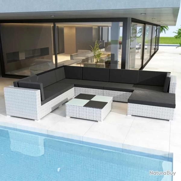 Salon de 8 pcs avec coussins R�sine tress�e Blanc