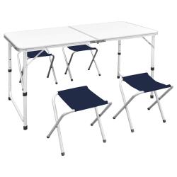 Ensemble de table pliable de camping et 4 tabourets 120x60 cm
