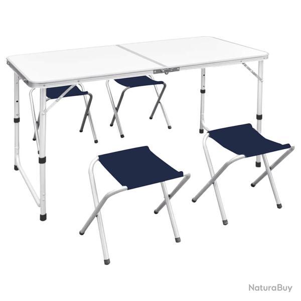 Ensemble de table pliable de camping et 4 tabourets 120x60 cm