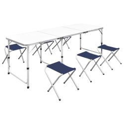Jeu de table pliable de camping et 6 tabourets 180x60 cm