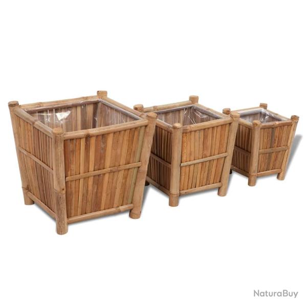 Lits sur�lev�s en bambou avec doublure en nylon 3 pcs