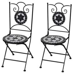 Chaises pliables de bistro 2 pcs C&eacute;ramique Noir et blanc