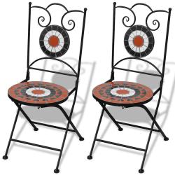 Chaises pliables de bistro 2 pcs C&eacute;ramique Terre cuite et blanc