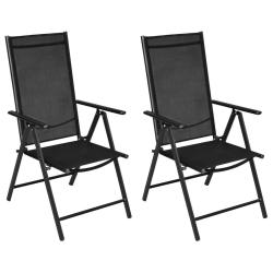 Chaises pliables de lot de 2 Aluminium et textil&egrave;ne Noir
