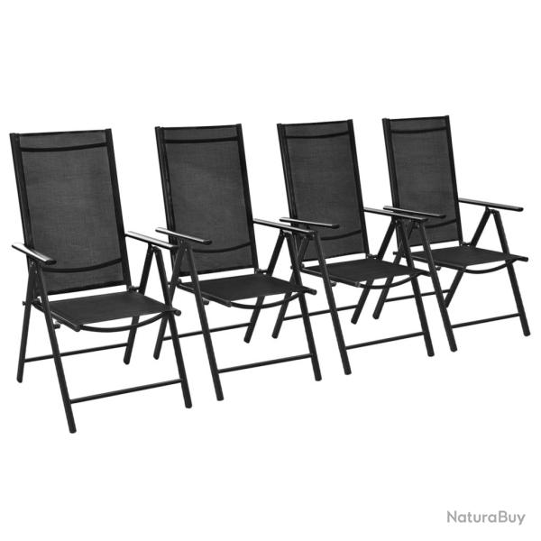 Chaises pliables de lot de 4 Aluminium et textil�ne Noir