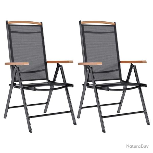 Chaises de pliables lot de 2 aluminium et textil�ne noir