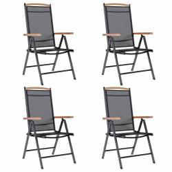 Chaises de pliables lot de 4 aluminium et textil&egrave;ne noir